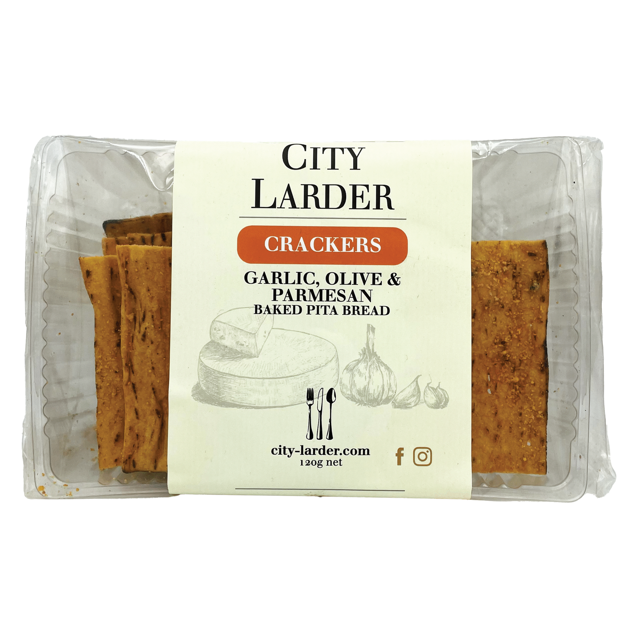 City Larder Garlic, Olive & Parmesan Pita Crackers 120g